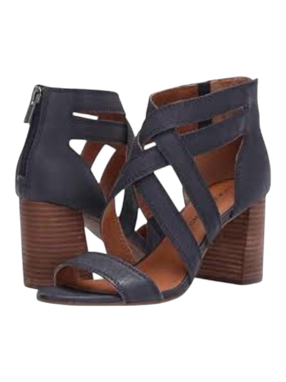 Lucky Brand Kallia Black Leather Strappy Block Heeled Sandals 6.5